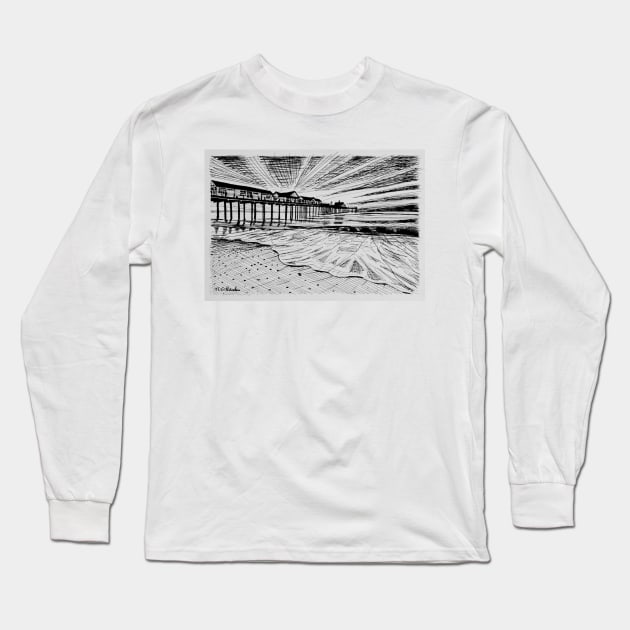 Southwold Pier at Sunset Ink Sketch Long Sleeve T-Shirt by TomCrittenden